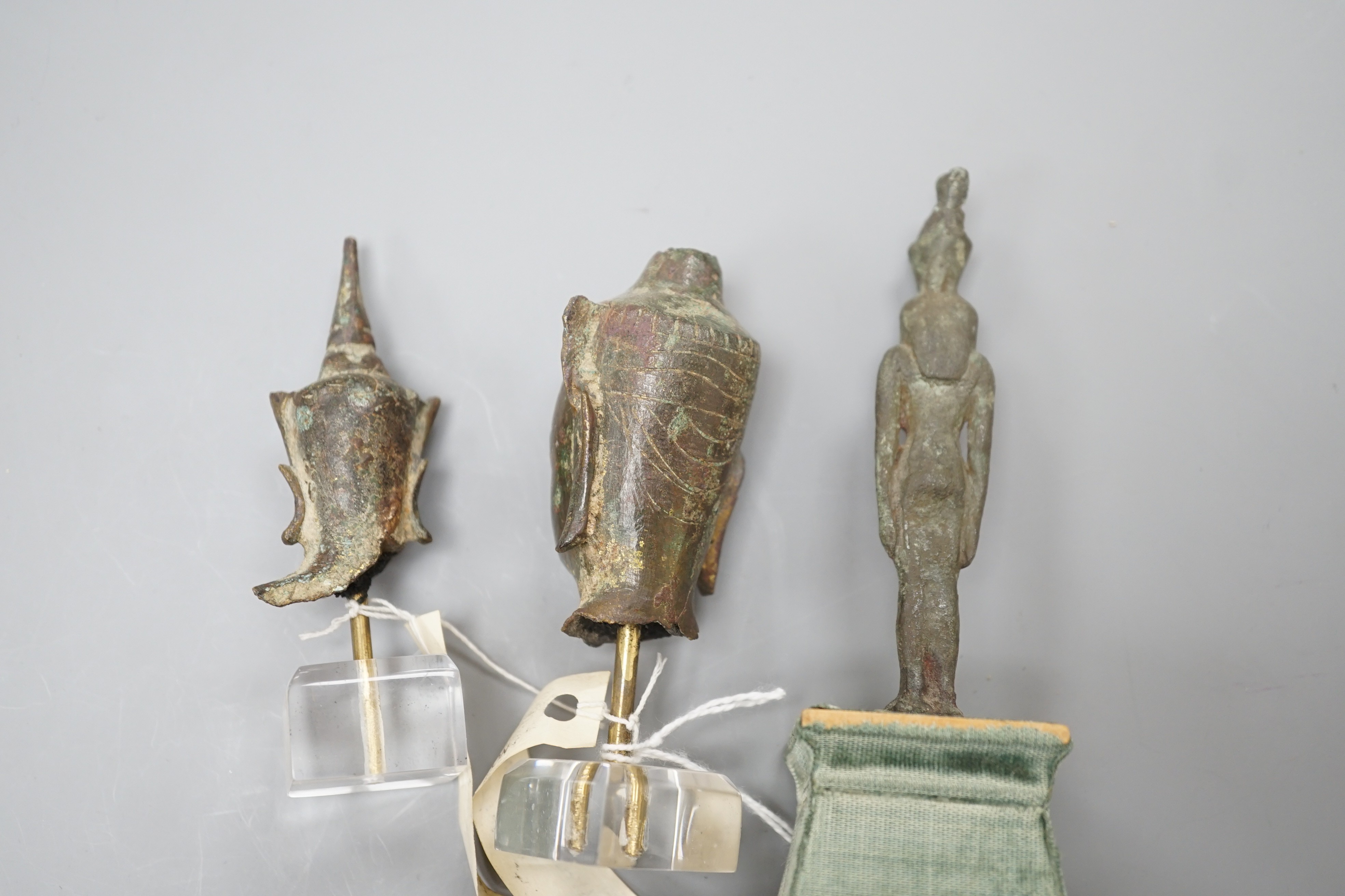 Two Thai buddha heads, Ayutthaya period and another, tallest 14 cms.